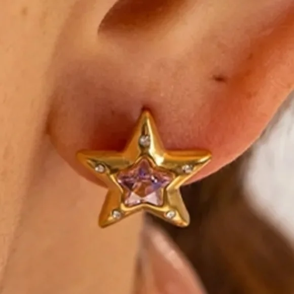 Anthropology Gold Star Earrings surgical steel waterproof tarnish proof birthday - Picture 8 of 8